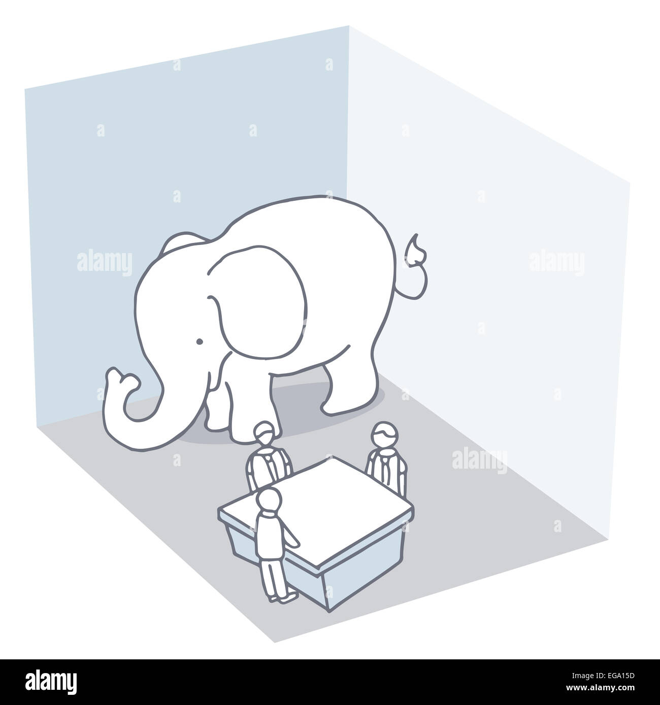 Ein Bild eines Elefanten in der Raum-Metapher. Stockfoto