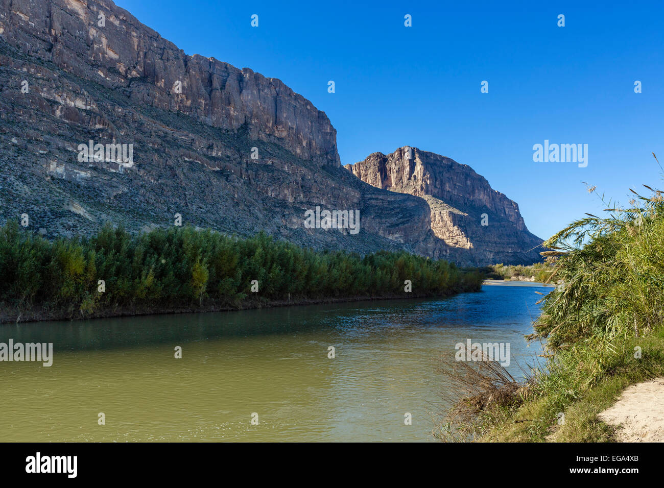 Rio Grande River mit Blick auf Santa Elena Canyon, Big Bend National Park, Texas, USA Stockfoto