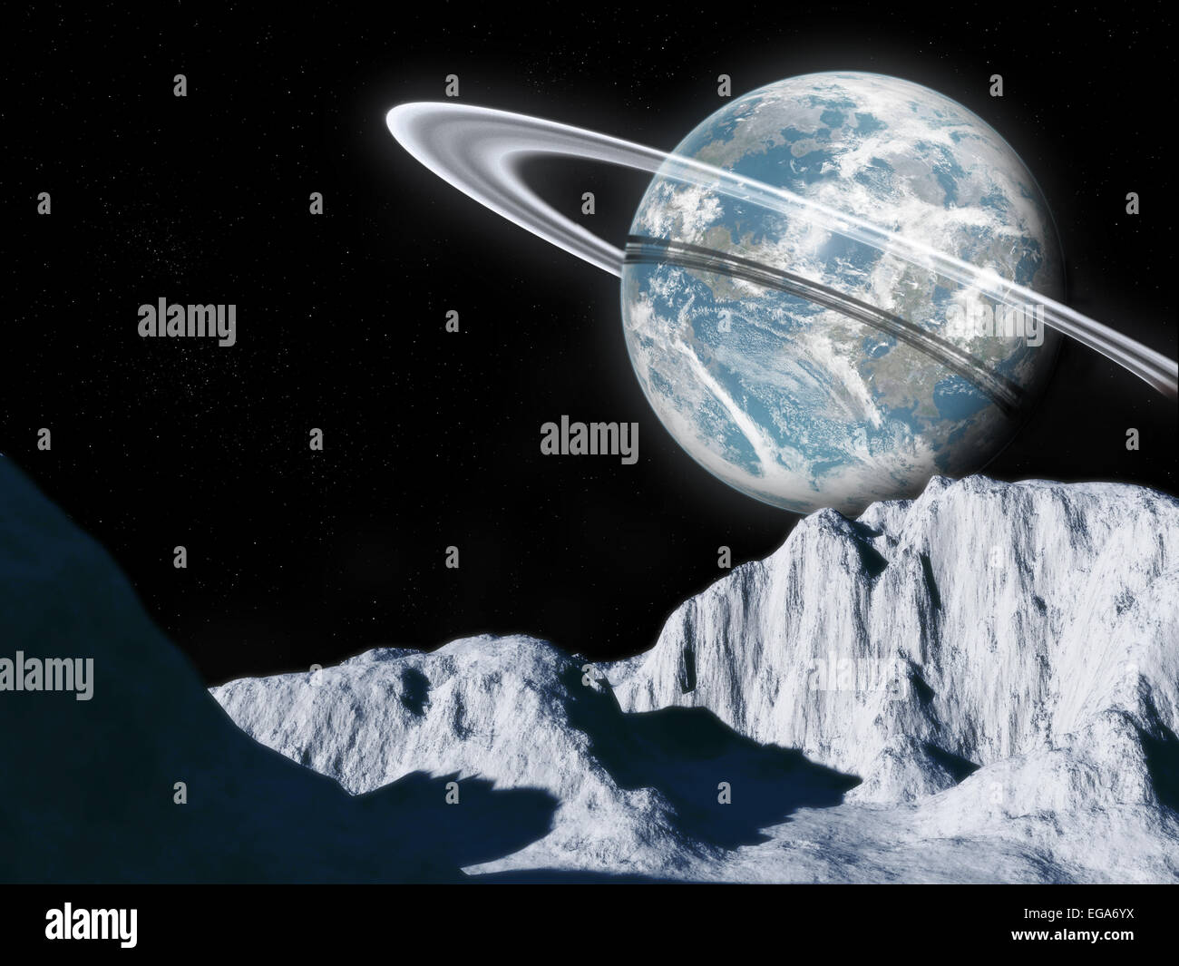 Fremden Planeten mit Ringen Stockfoto