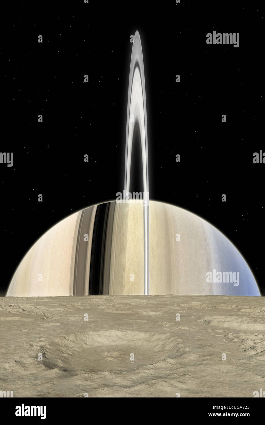 Mimas und Saturn Stockfoto