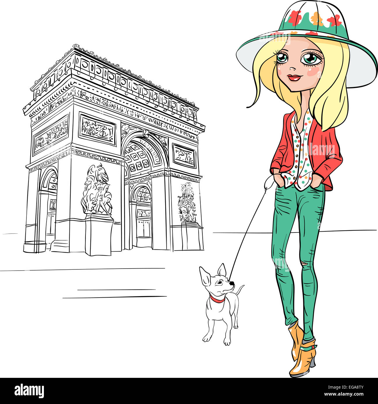 Vektor-schöne Mode Mädchen in Paris Stockfoto