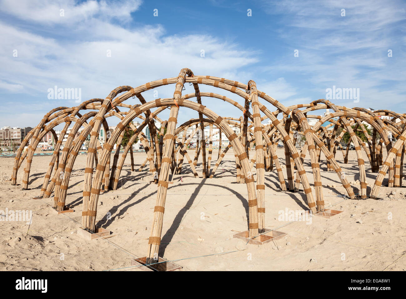 Bambus-Struktur in der Stadt Al Ain, Emirat Abu Dhabi, Vereinigte Arabische Emirate Stockfoto