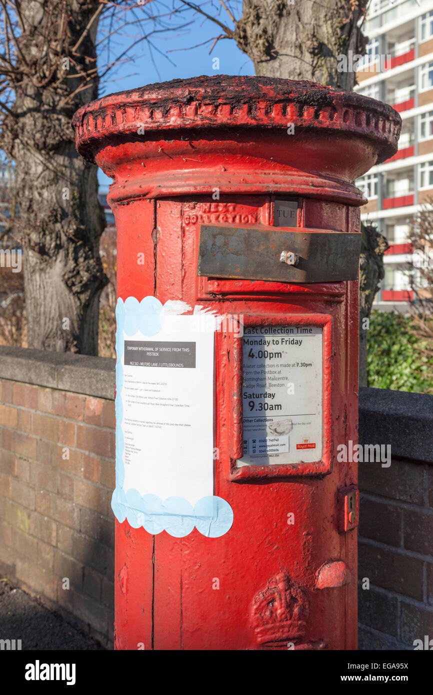 Geschlossen und versiegelt Post Box, Nottinghamshire, England, Großbritannien Stockfoto