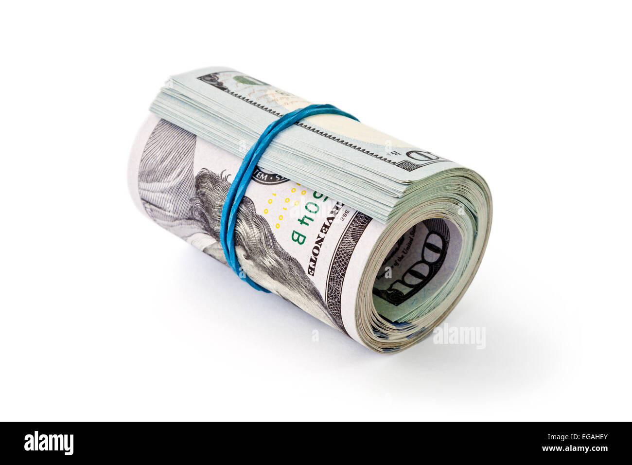 Stapel von Geld Dollar isoliert auf weißem Hintergrund Stockfoto