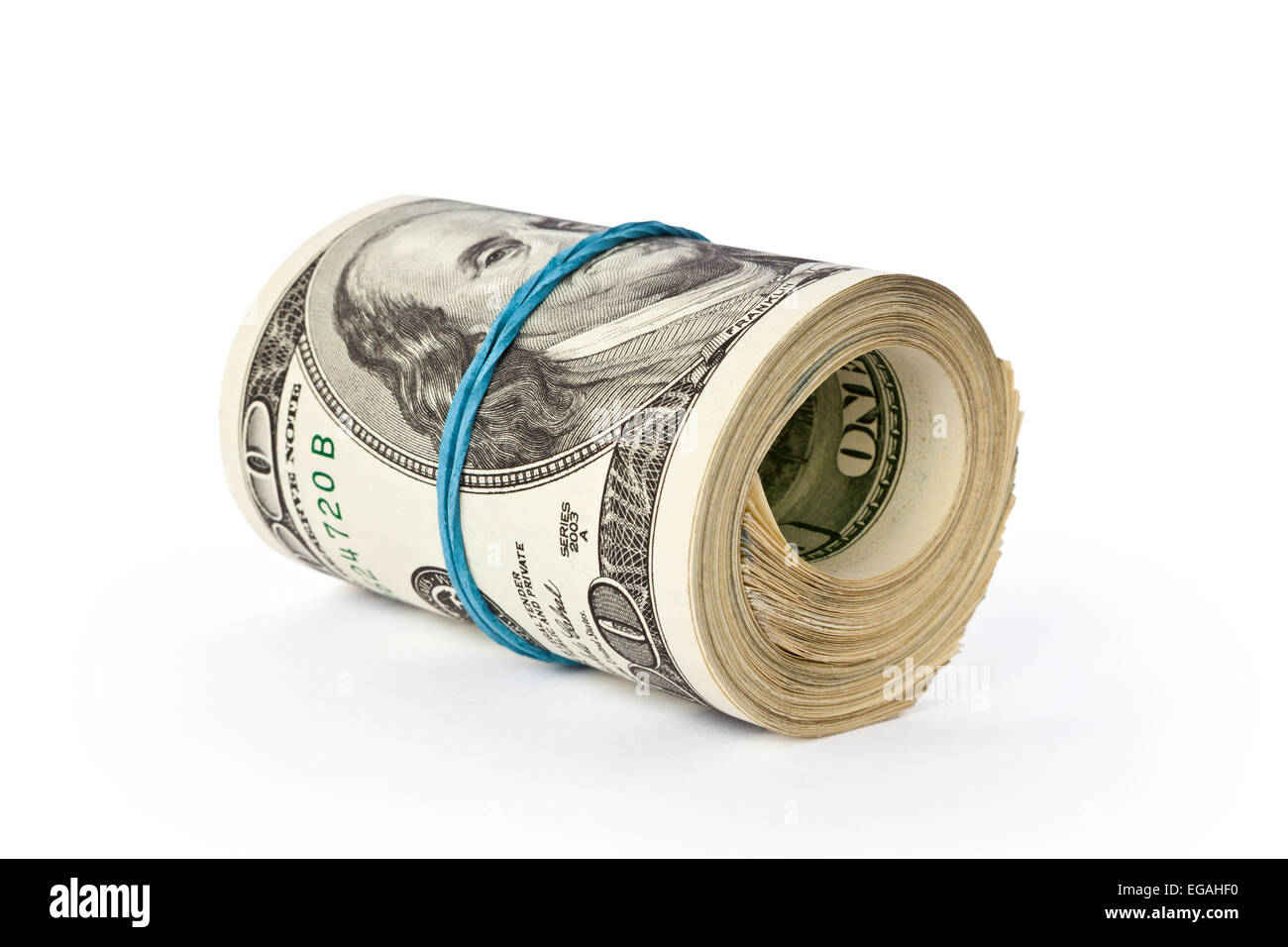 Stapel von Geld Dollar isoliert auf weißem Hintergrund Stockfoto