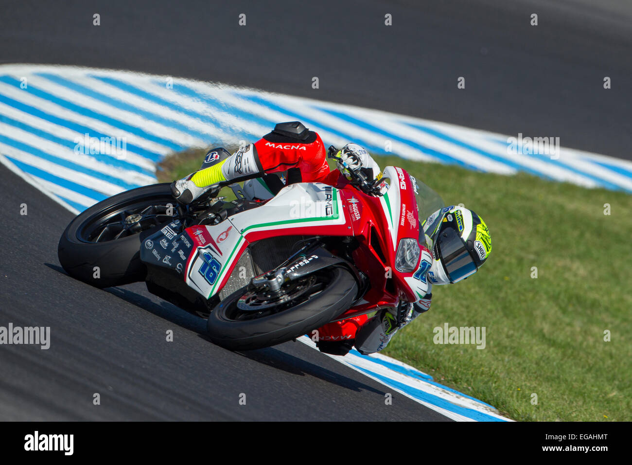 Phillp Island Grand Prix Circuit, Australien. Samstag, 21. Februar 2015. Freies Training 3. Jules Cluzel, MV Agusta Reparto Corse World Supersport-Team. Cluzel gelang es, die dritte Praxis Sesssion mit der schnellsten Rundenzeit von insgesamt von 1' 33,306 zu beenden. Bildnachweis: Russell Hunter/Alamy Live-Nachrichten Stockfoto
