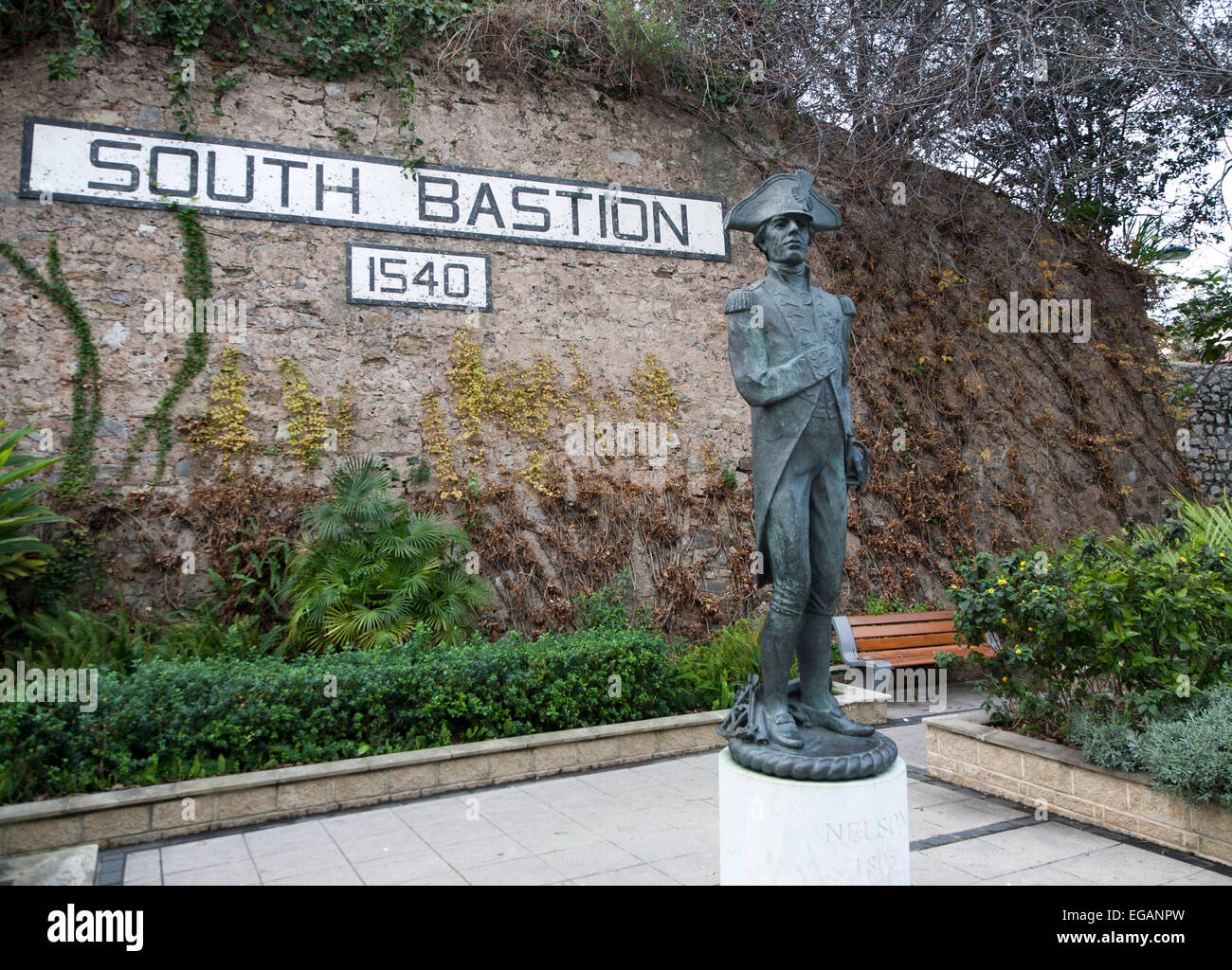 Statue von Admiral Lord Nelson im Süden Bastion, Gibraltar, Gibraltar, Britisches Territorium im Süden Europas Stockfoto