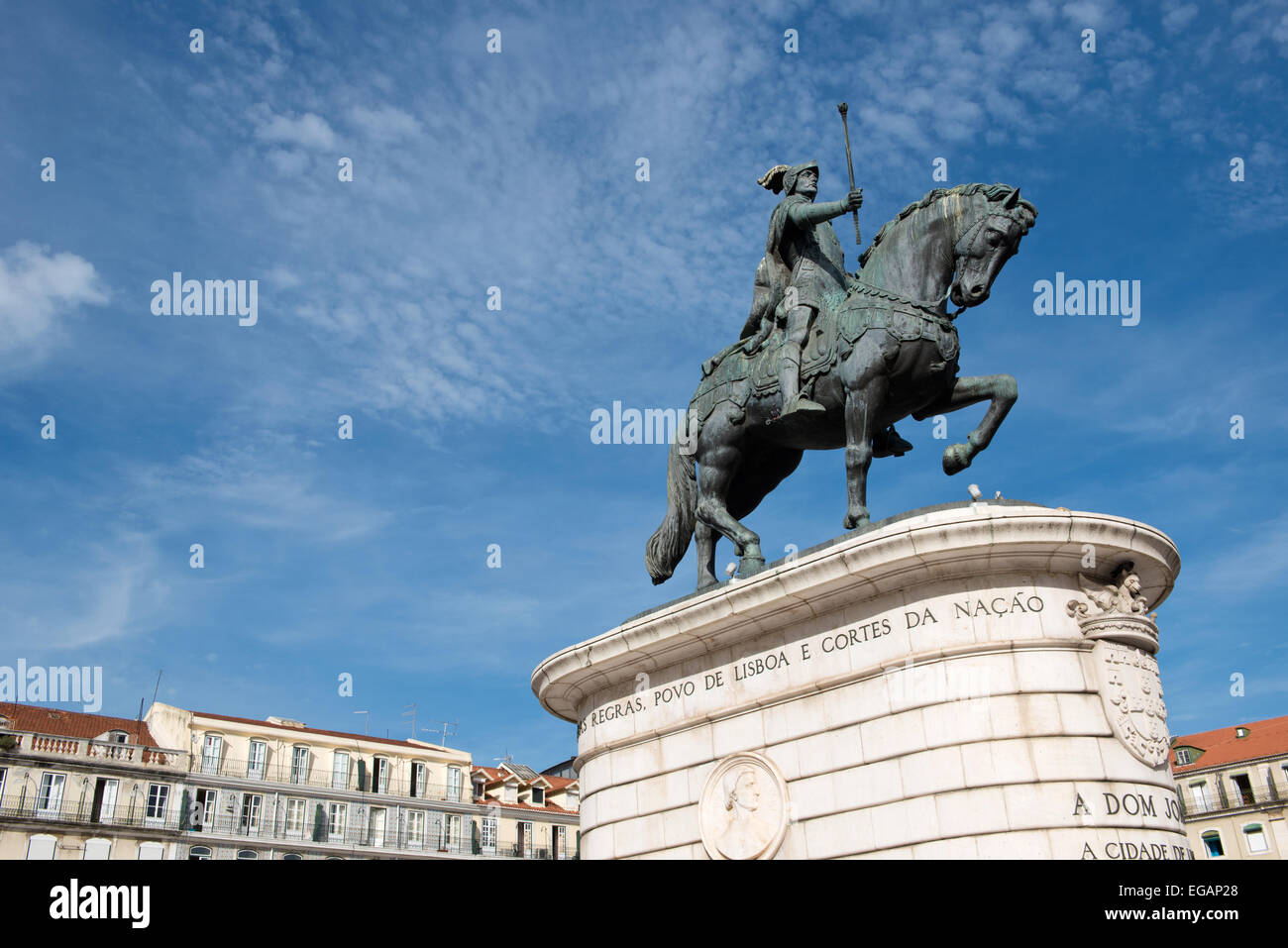 Die Equestrian Statue von König John I Praca da Figueira in Lissabon, Portugal Stockfoto