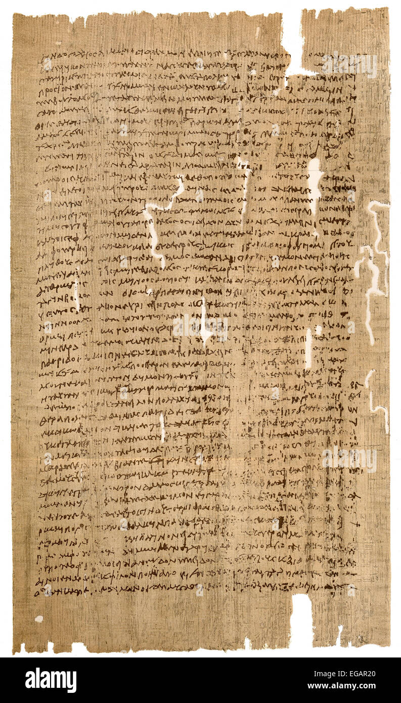 Ein Faksimile des Papyrus mit der aristotelischen Verfassung von Athen, ca. 330 v. Chr. Stockfoto