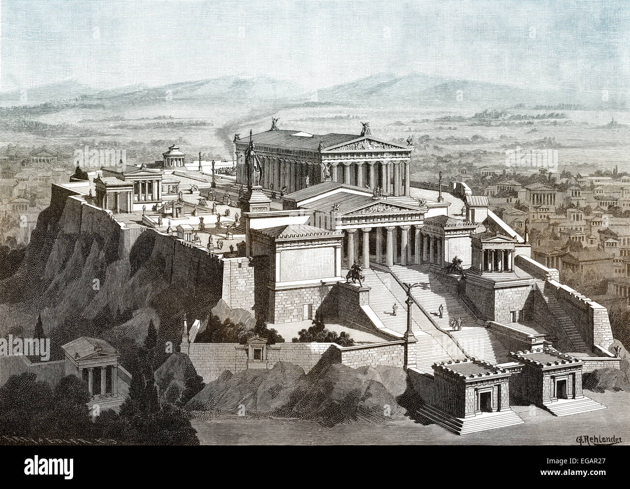 Rekonstruktion der Akropolis von Athen, Griechenland Stockfoto