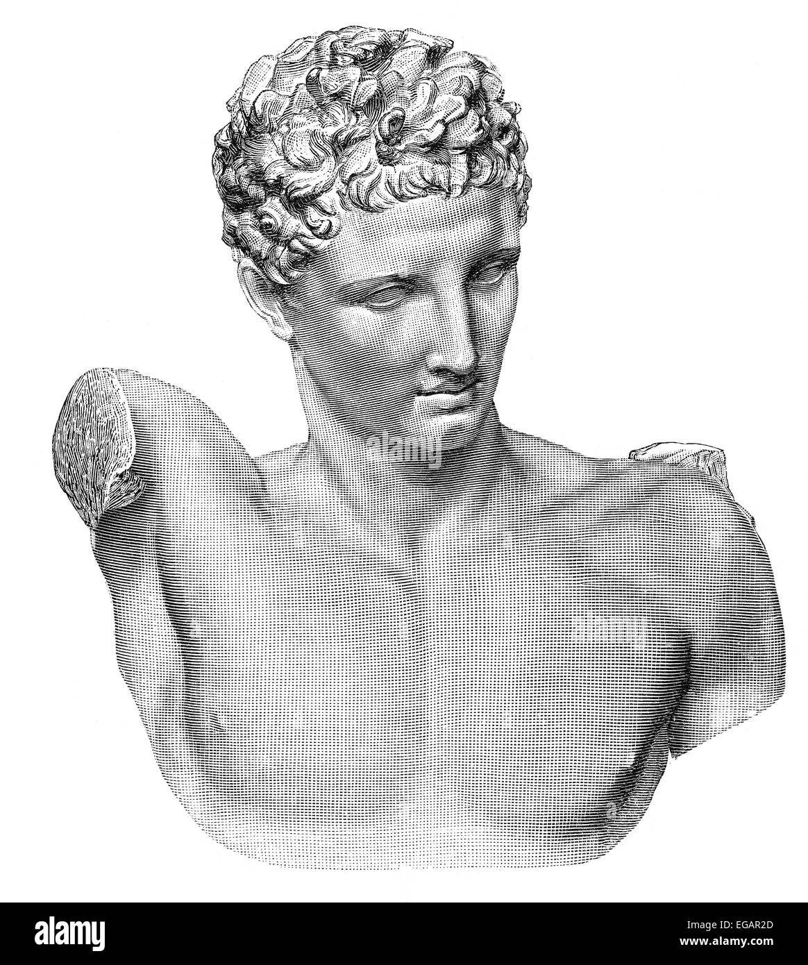 Hermes von Praxiteles oder Hermes von Olympia, eine antike griechische Skulptur des Hermes, archäologische Museum von Olympia, Stockfoto