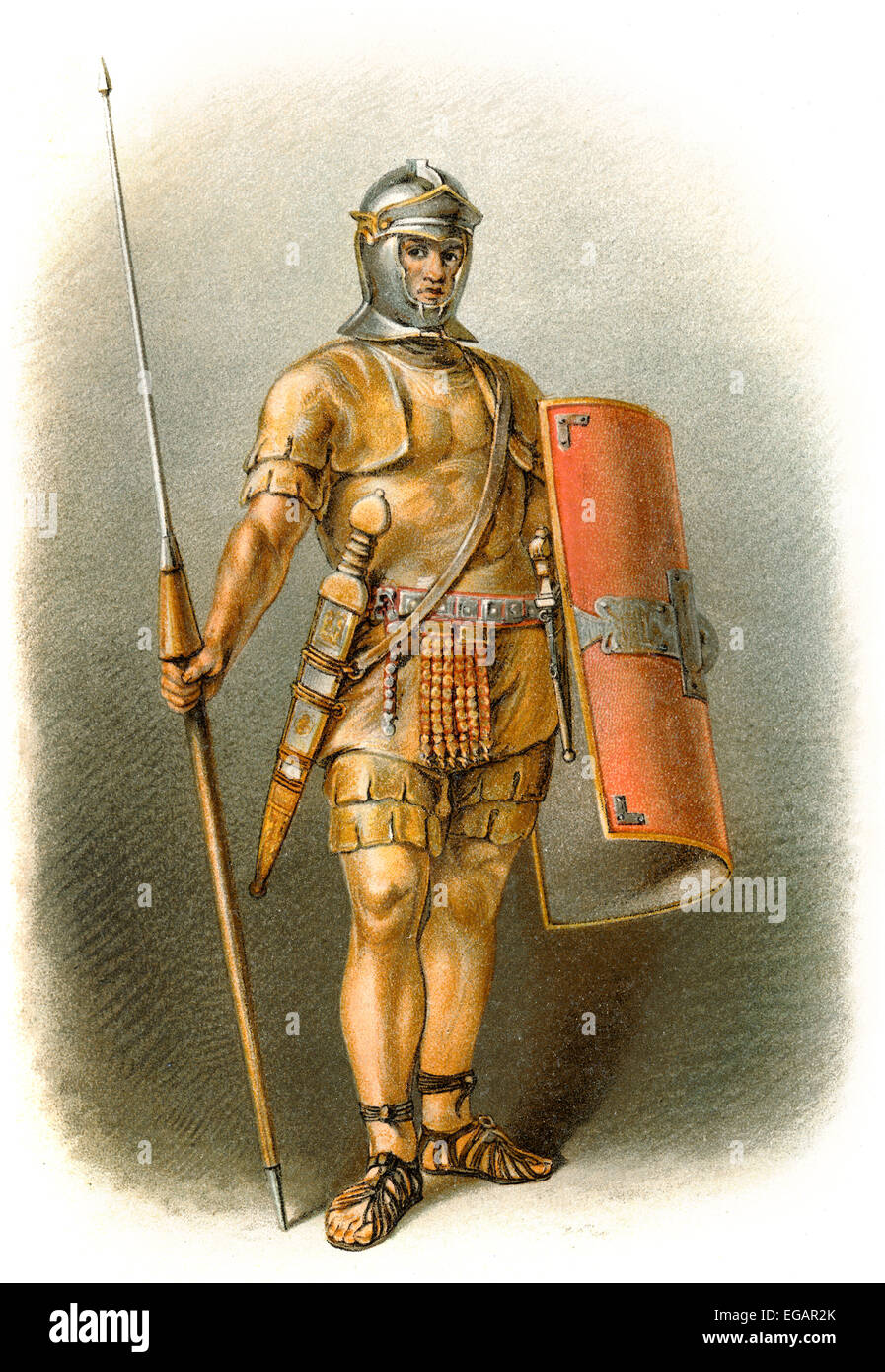 Römische Legionäre mit Rüstung, Schild und Lanze Stockfoto