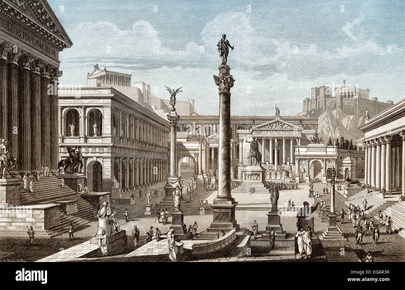 Rekonstruktion des Forum Romanum im alten Rom oder Roman Forum Stockfoto