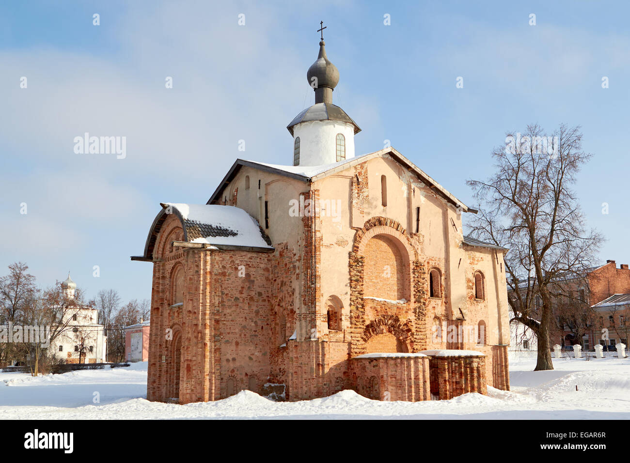 Anzeigen der alten Kirche in Weliki Nowgorod, Russland. Stockfoto