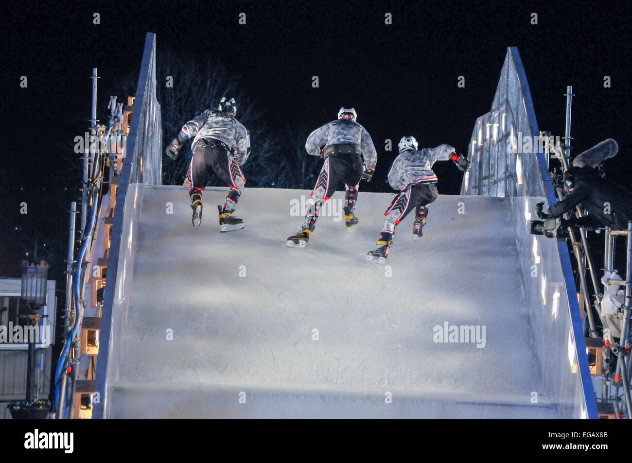 Belfast, Nordirland. 20. Februar 2015. Red Bull Crashed Ice Team Wettbewerb Credit: Stephen Barnes/Alamy Live-Nachrichten Stockfoto