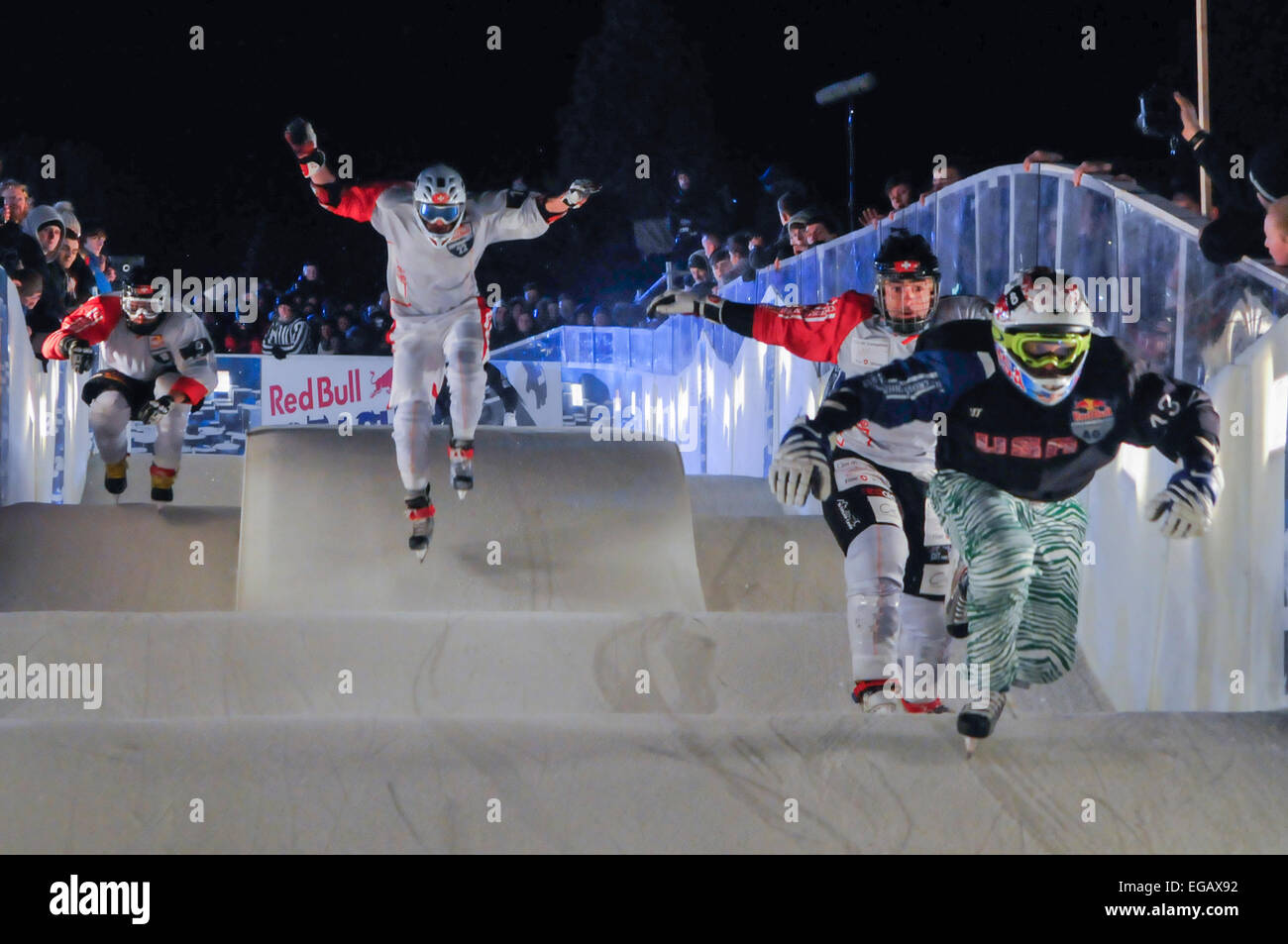 Belfast, Nordirland. 20. Februar 2015. Red Bull Crashed Ice Team Wettbewerb Credit: Stephen Barnes/Alamy Live-Nachrichten Stockfoto