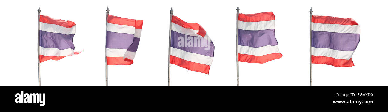Flagge von Thailand isoliert auf weißem Hintergrund. Stockfoto