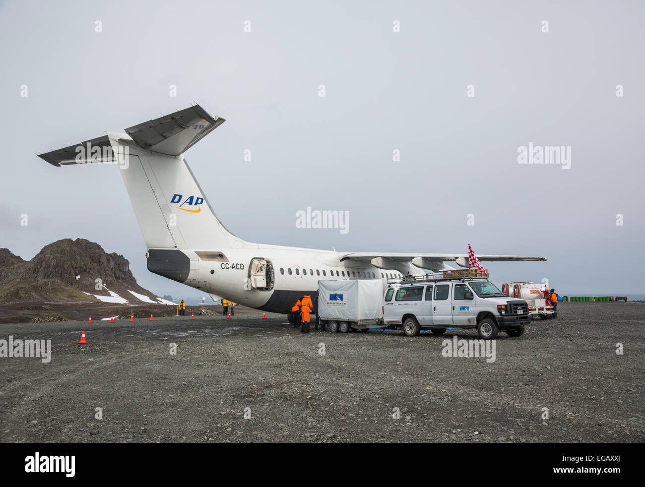 BAE 146-200 Hochdecker Flugzeug auf Frei Station, King George Island, Antarktis Stockfoto
