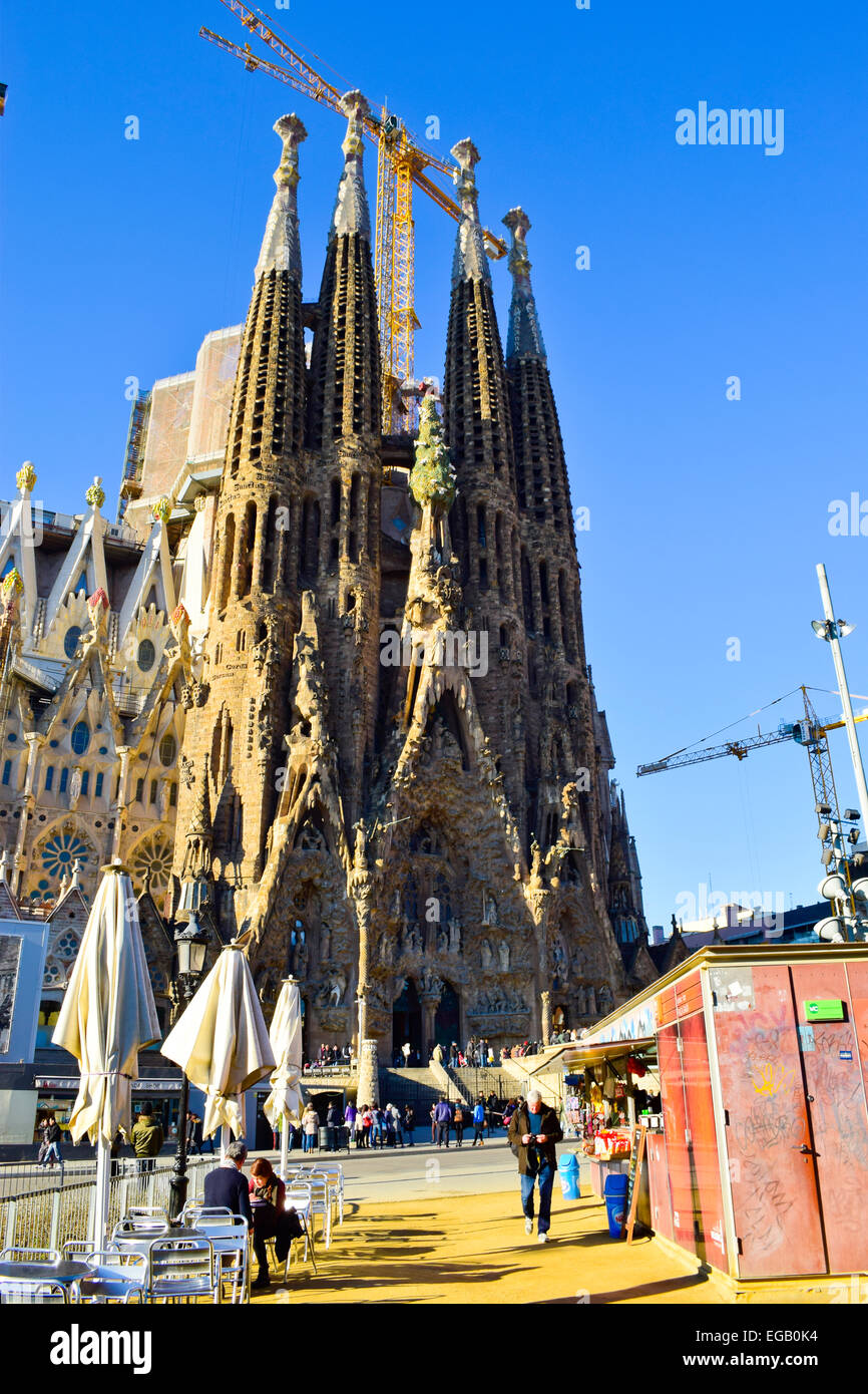 Sagrada Familia Fassade des Architekten Antoni Gaudi. Barcelona, Katalonien, Spanien. Stockfoto