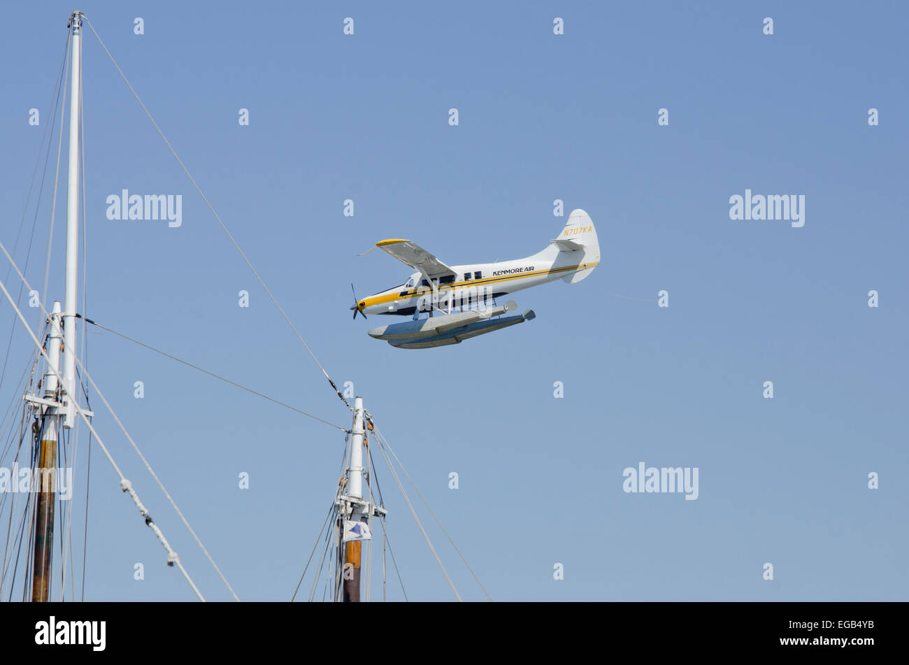 Kenmore Air, Wasserflugzeug landen auf Lake Union Stockfoto