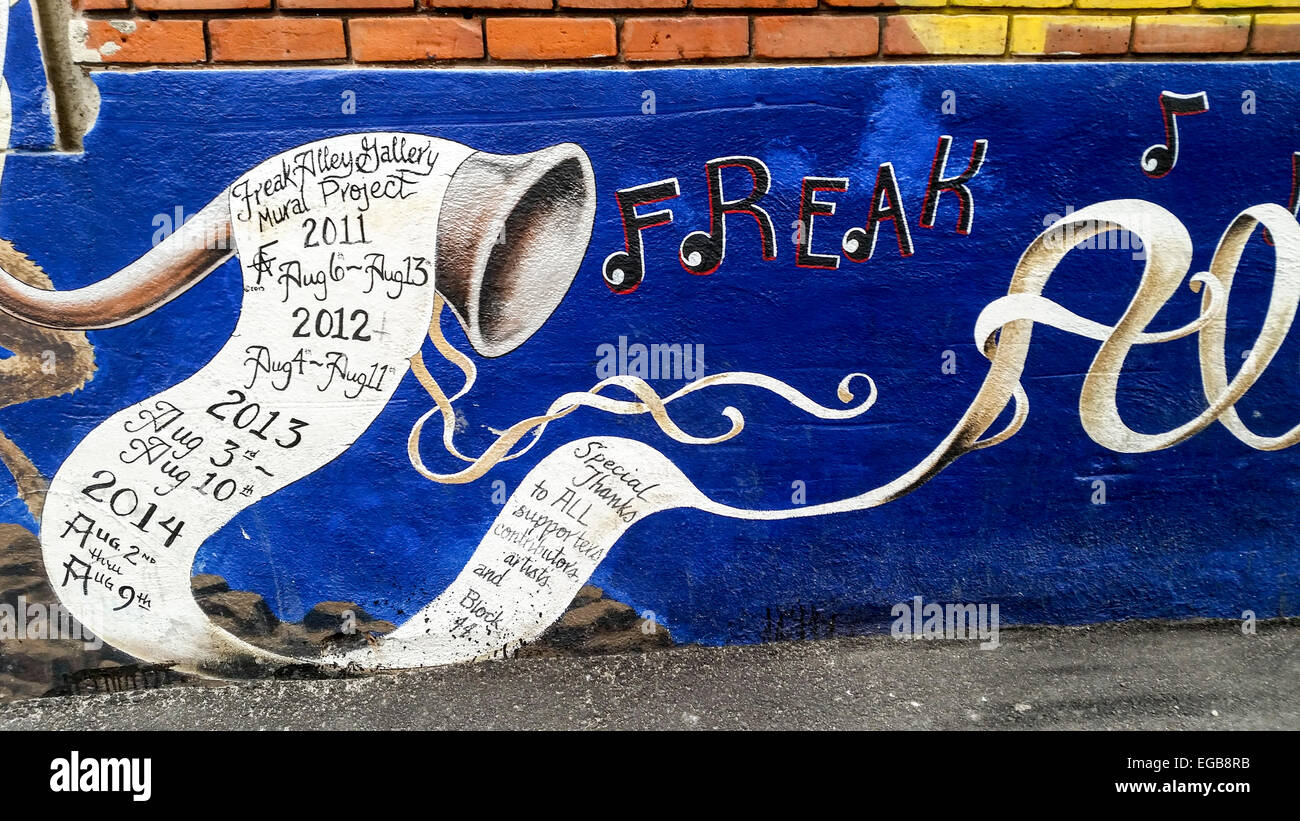 Freak-Gasse, eine Gasse in Boise, Idaho mit street-Art von talentierten Künstlern bedeckt. Stockfoto