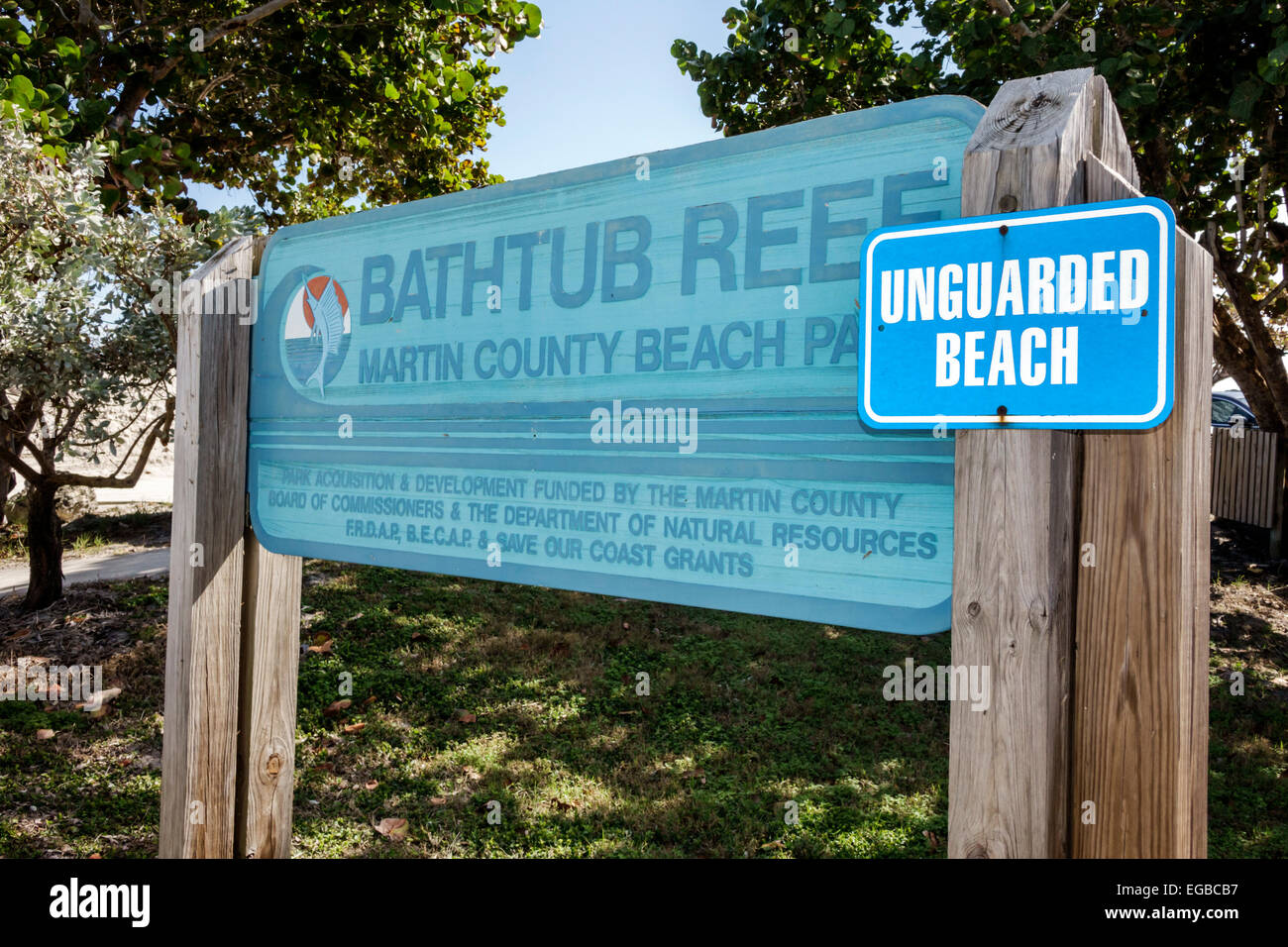 Stuart Florida, Hutchinson Barrier Island, Bathtub Reef Beach, Schild, Logo, unbewacht, Besucher reisen Reise touristischer Tourismus Wahrzeichen Kult Stockfoto