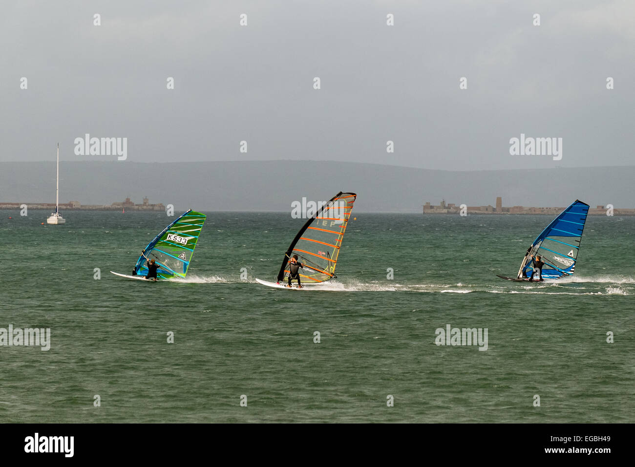 Windsurfen in Weymouth Bucht dorset Stockfoto