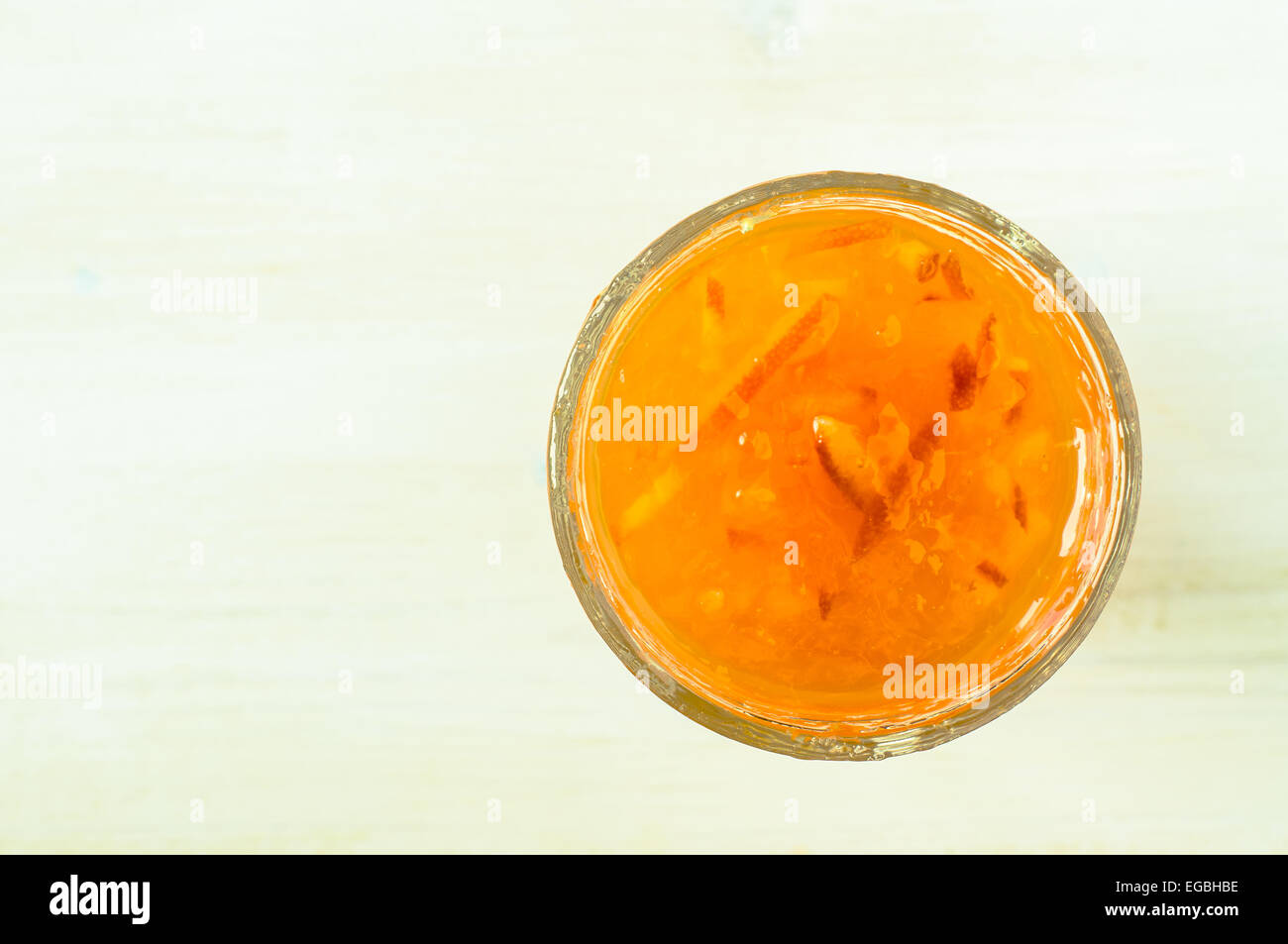 Orangenmarmelade in einen Glas-Glas-Draufsicht Stockfoto