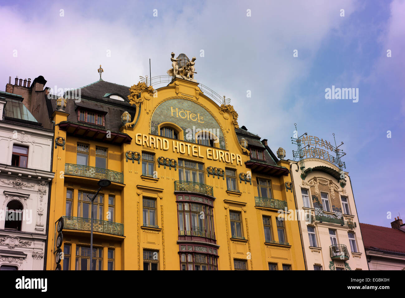 Das Grand Hotel Europa in der Prager Neustadt, am Wenzelsplatz. Stockfoto