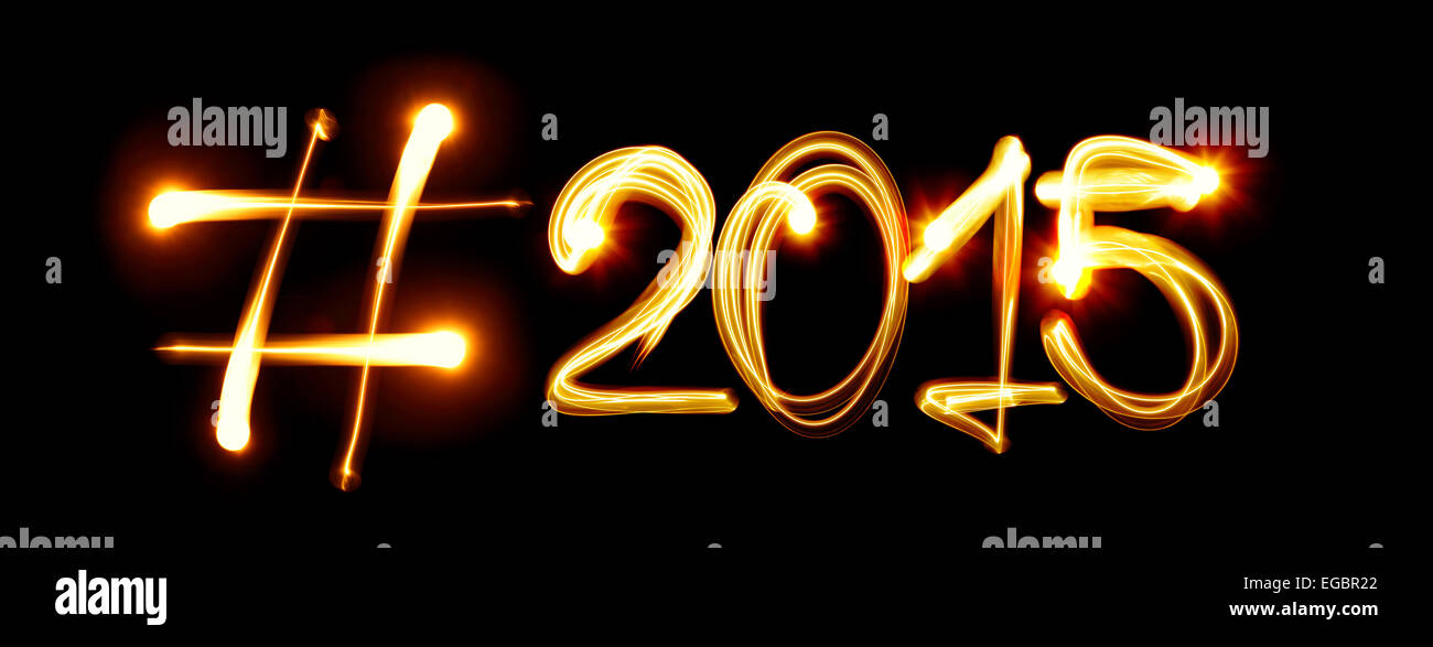 Hashtag Neujahr 2015 durch Licht Stockfoto
