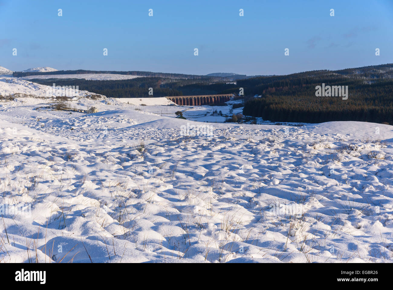 Große Wasser der Flotte-Viadukt im Winterschnee, in der Nähe von Gatehouse of Fleet, Dumfries & Galloway, Schottland Stockfoto