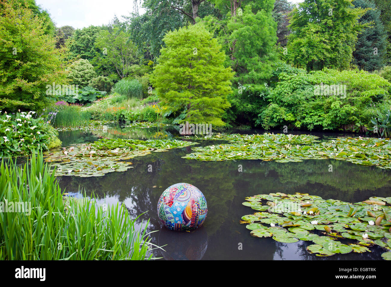 Sommer rund um den Teich an der Sir Harold hügeliger Gärten, Romsey, Hampshire, England, UK Stockfoto