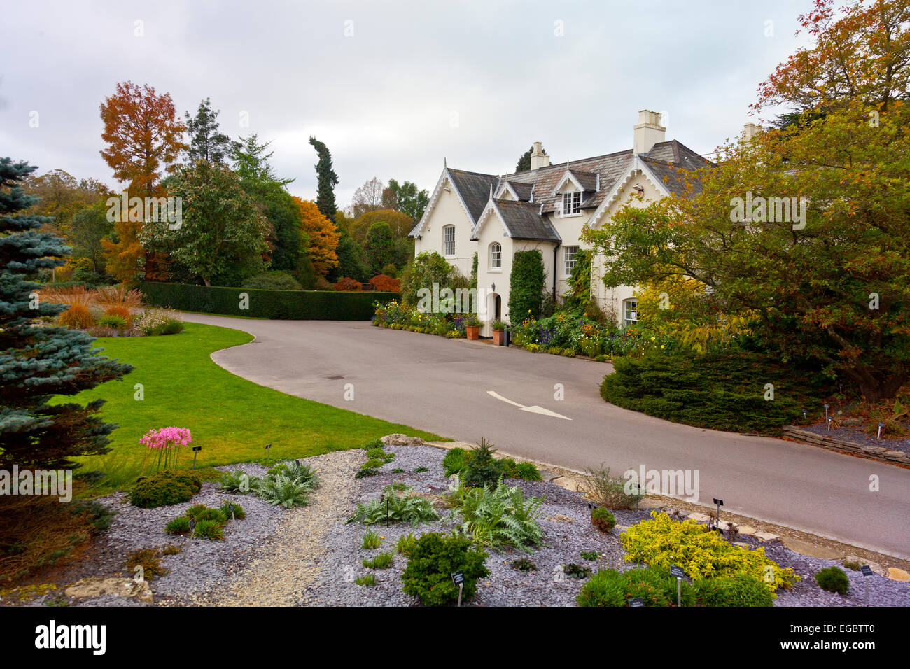 Herbstfärbung um Jermyns Haus an Sir Harold Hillier Gardens, Romsey, Hampshire, England, UK Stockfoto