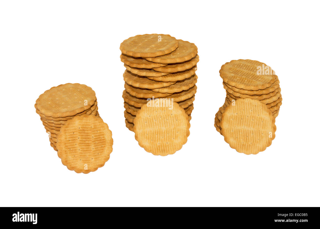 Viele Plätzchen auf einem weißen Hintergrund isoliert Stockfoto