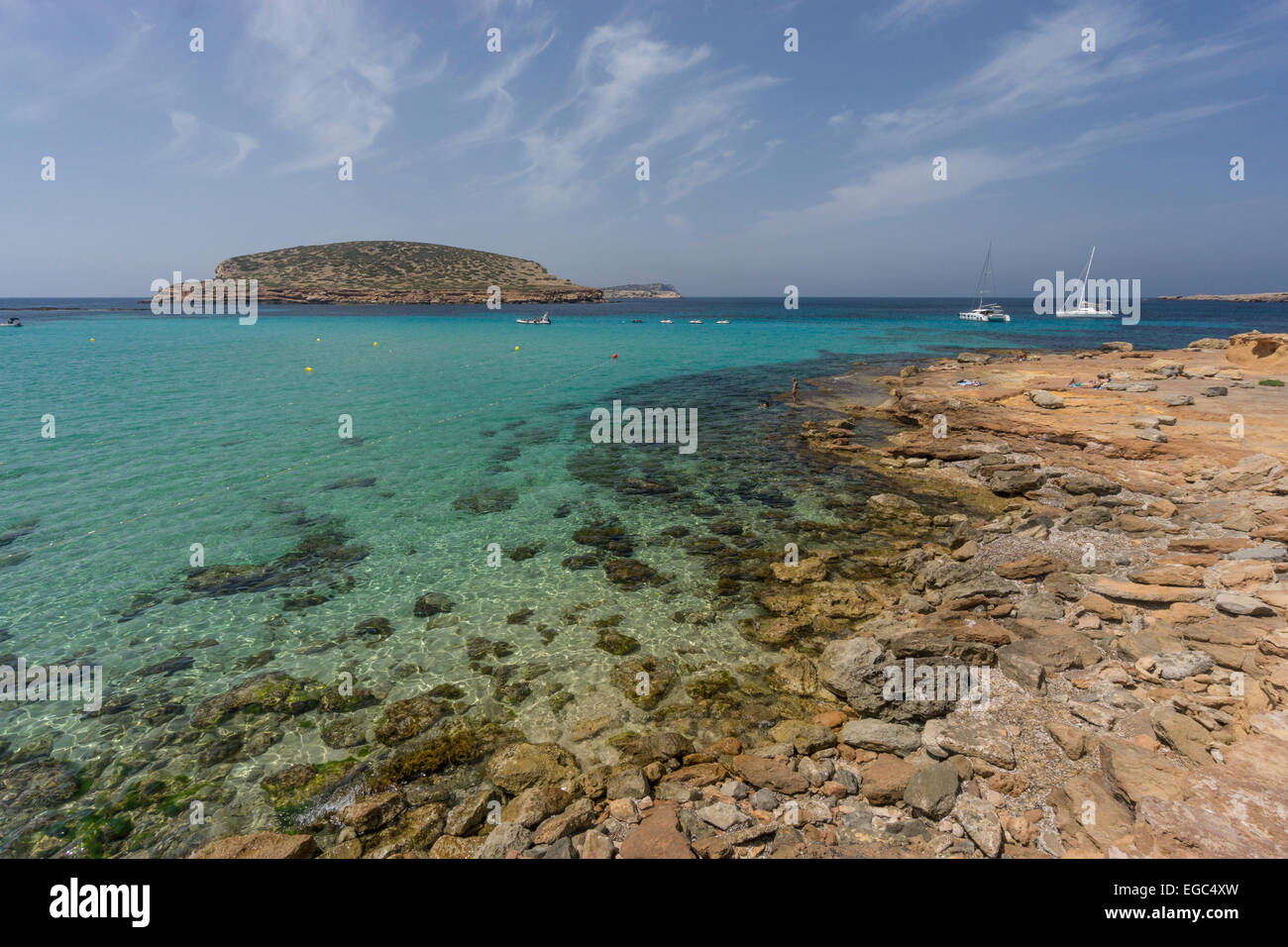 Playas de Comte, Cala Comte, Eivissa, Spanien, Baleraric Inseln Stockfoto