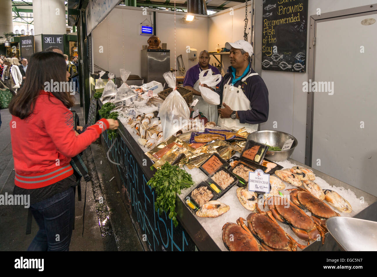 Bezirk Markt, frischer Fisch, Gourmet-Essen, London Vereinigtes Königreich, Stockfoto