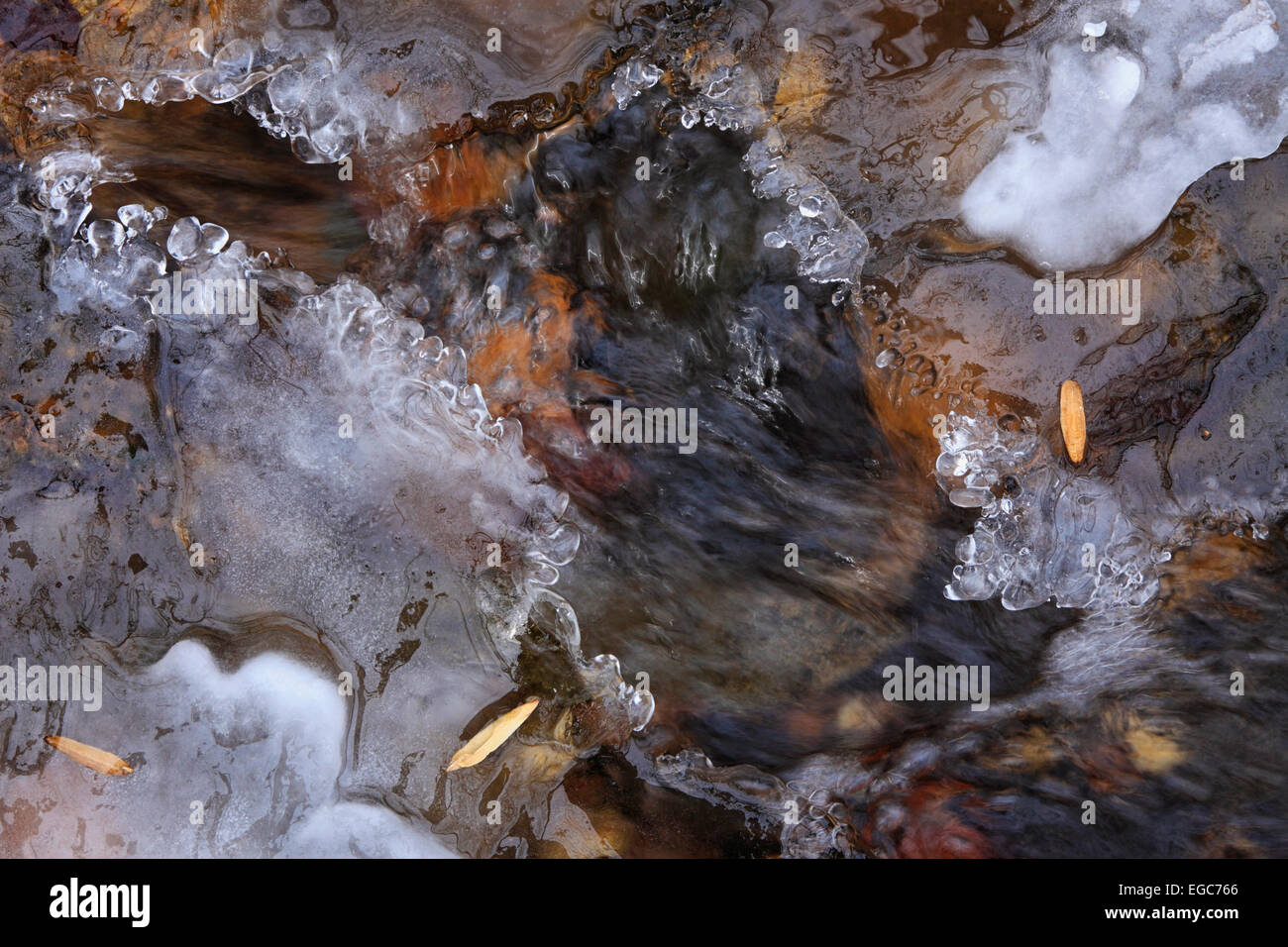 Eis-Detail in der Nähe von Cascade Falls im Patapsco Valley State Park, Howard County, Maryland Stockfoto