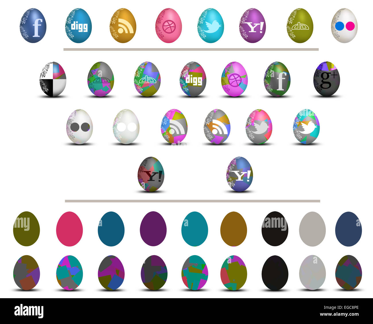 Bunte social-Media-Ostern Eiern Symbol set isoliert auf weiss Stockfoto