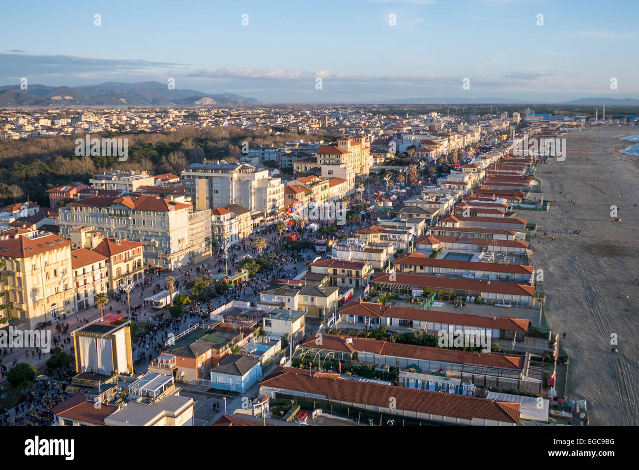 Luftbild von der Promenade von Viareggio, Italien Stockfoto