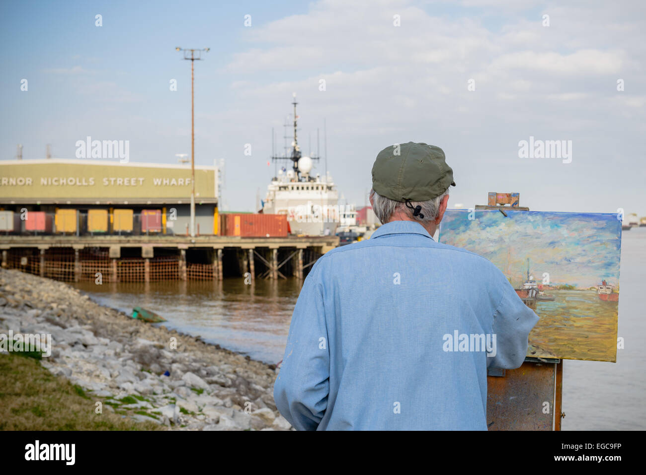 Maler, die Erfassung von Leben auf den Hafen von New Orleans, LA Stockfoto