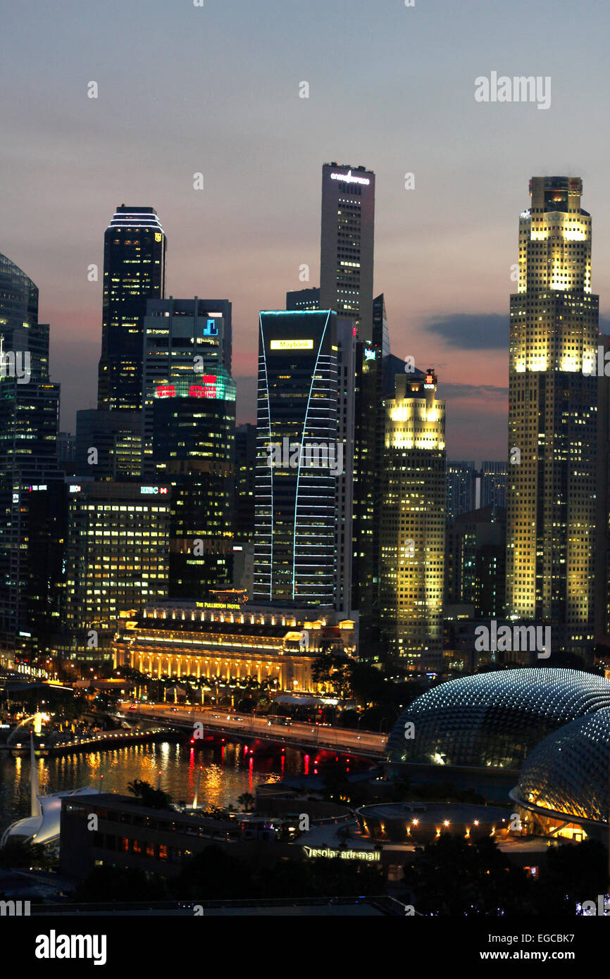 Singapur Stadtbild bei Nacht Stockfoto