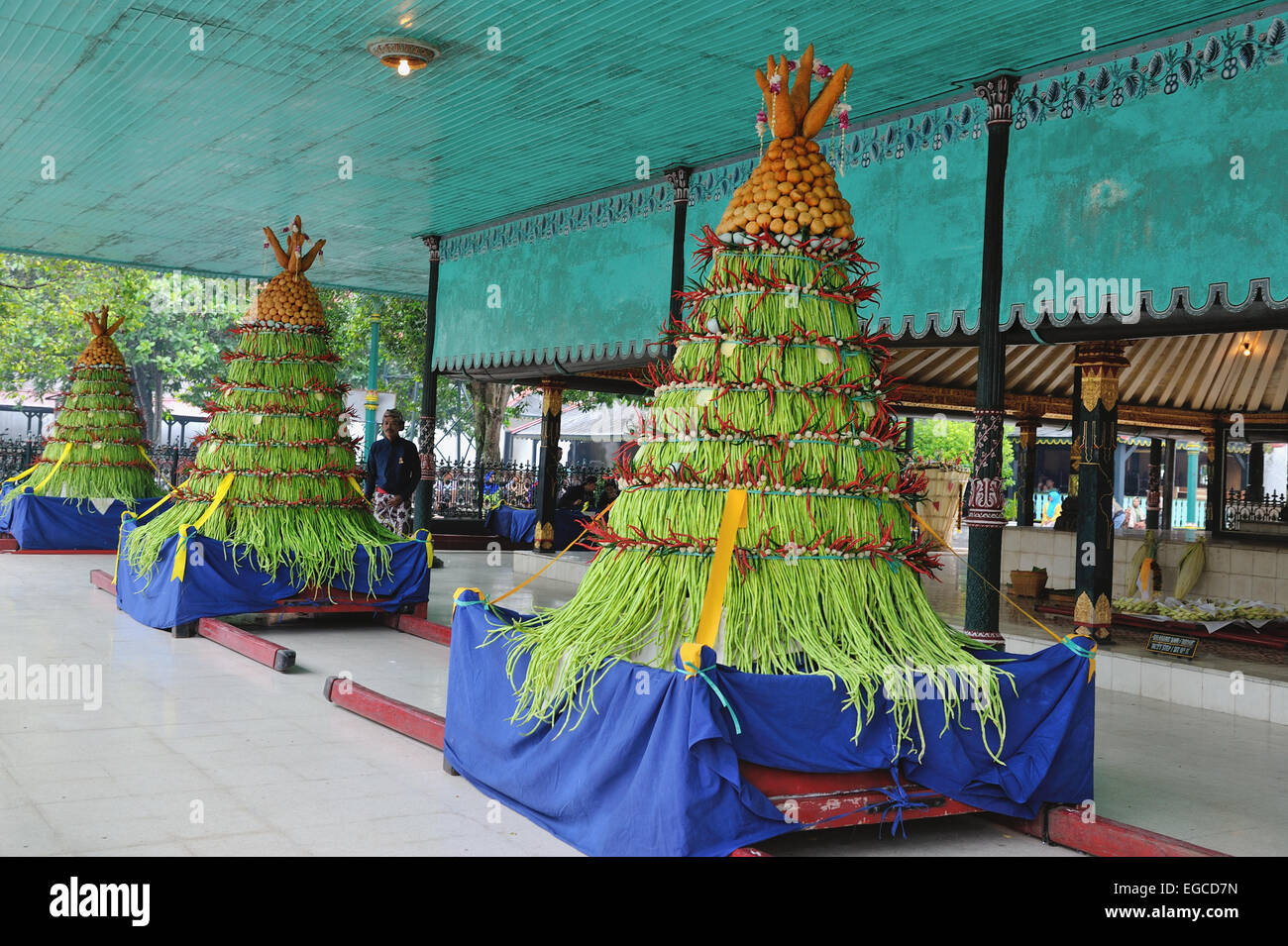 Gerade die Grebeg Maulud präsentieren Keraton Gunungan als Symbol der Dankbarkeit Stockfoto