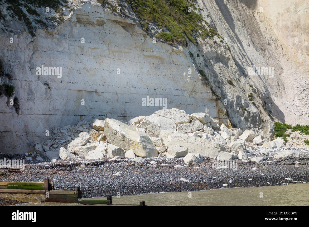 Küstenerosion Klippe fallen Kreidefelsen von Dover Kent England UK Stockfoto