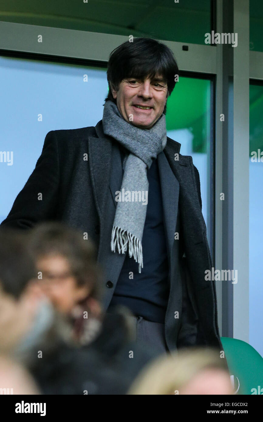 Wolfsburg, Deutschland. 22. Februar 2015. Deutsche Fußball-Team-Coach Joachim Loew ist während der deutschen Erstligisten Bundesliga-Fußball-Spiel zwischen VfL Wolfsburg und Hertha BSC in Wolfsburg, Mitteldeutschland, am 22. Februar 2015 gesehen. VfL Wolfsburg 2: 1 gewonnen. © Zhang Fan/Xinhua/Alamy Live-Nachrichten Stockfoto