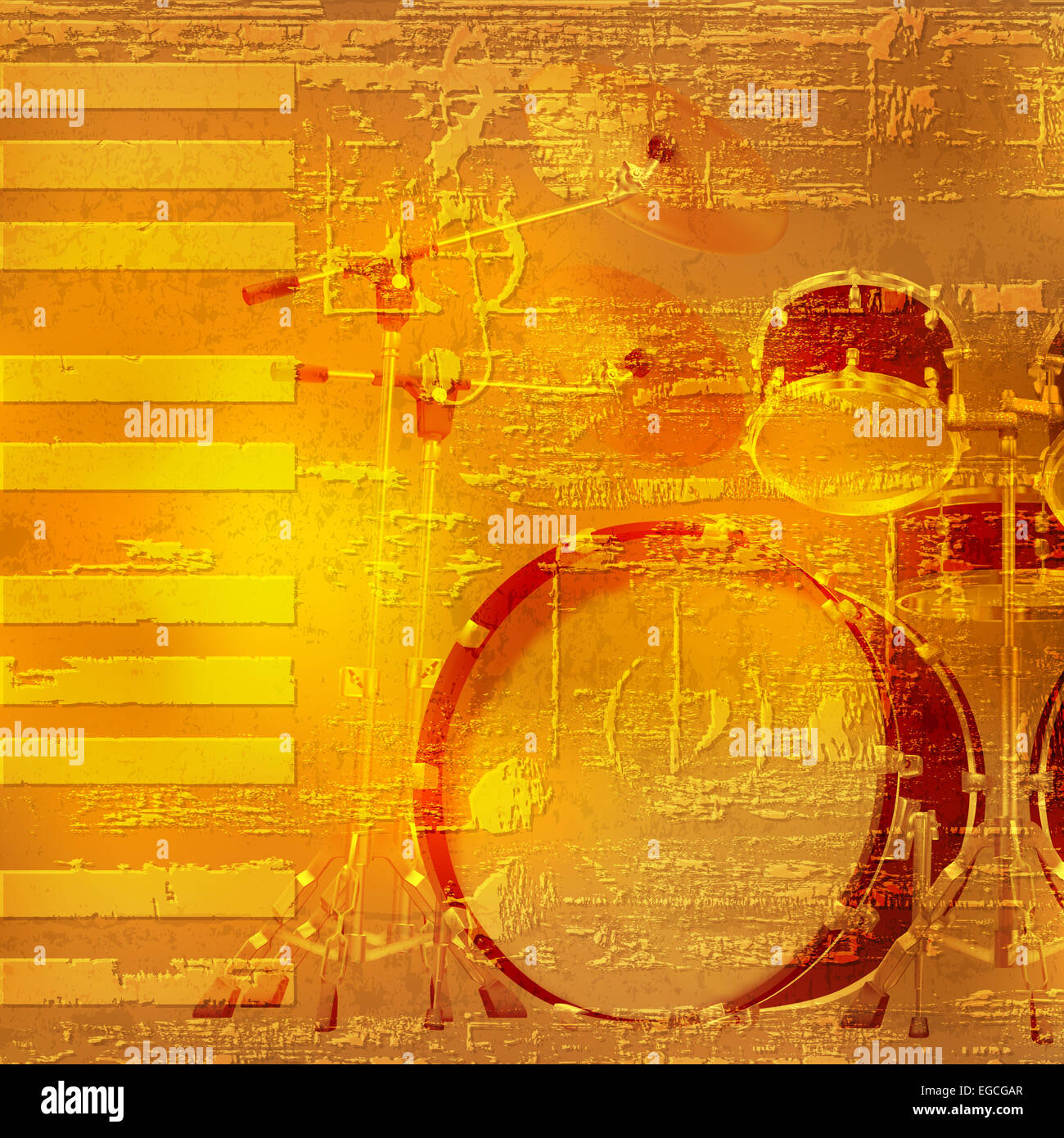 abstrakte gelbe Grunge Klavier Hintergrund mit Drum-kit Stockfoto