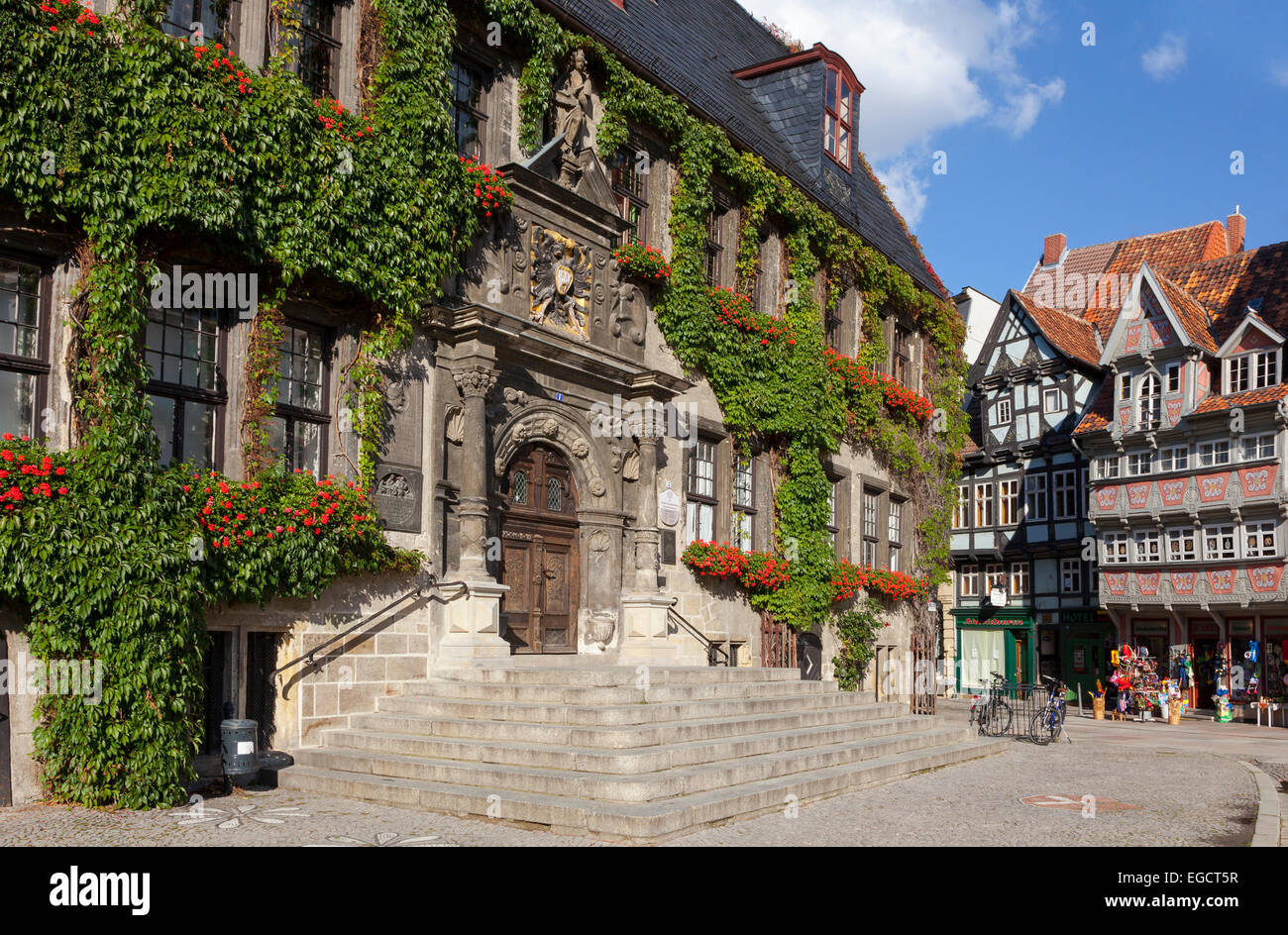 Renaissance-Rathaus, Altstadt, Quedlinburg, Harz, Sachsen-Anhalt, Deutschland Stockfoto