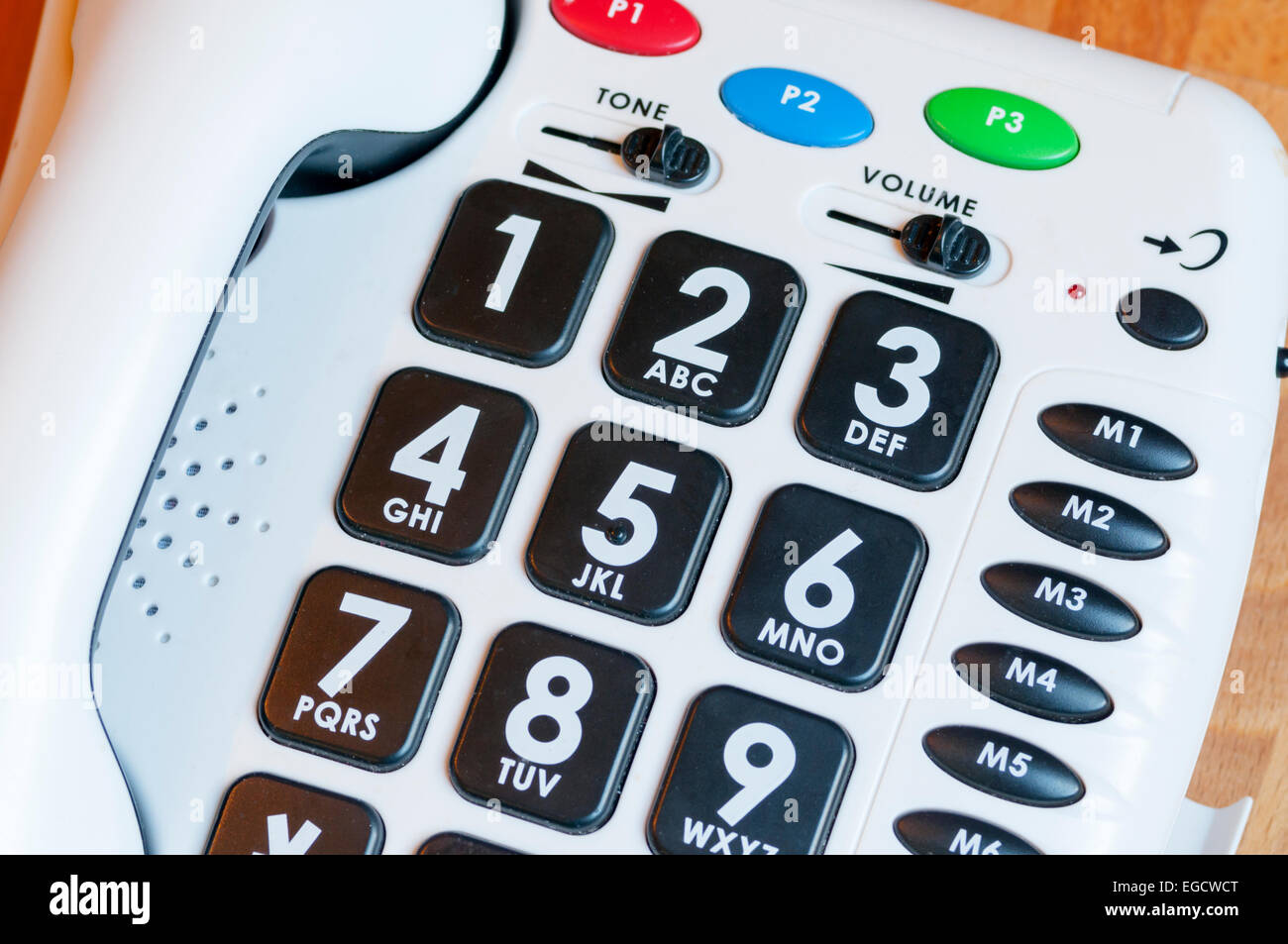 Detail des Greemarc CL100 Big Button Telefon mit großen Tasten und hohe Lautstärke für diejenigen mit Sehschwächen oder schwerhörig Stockfoto