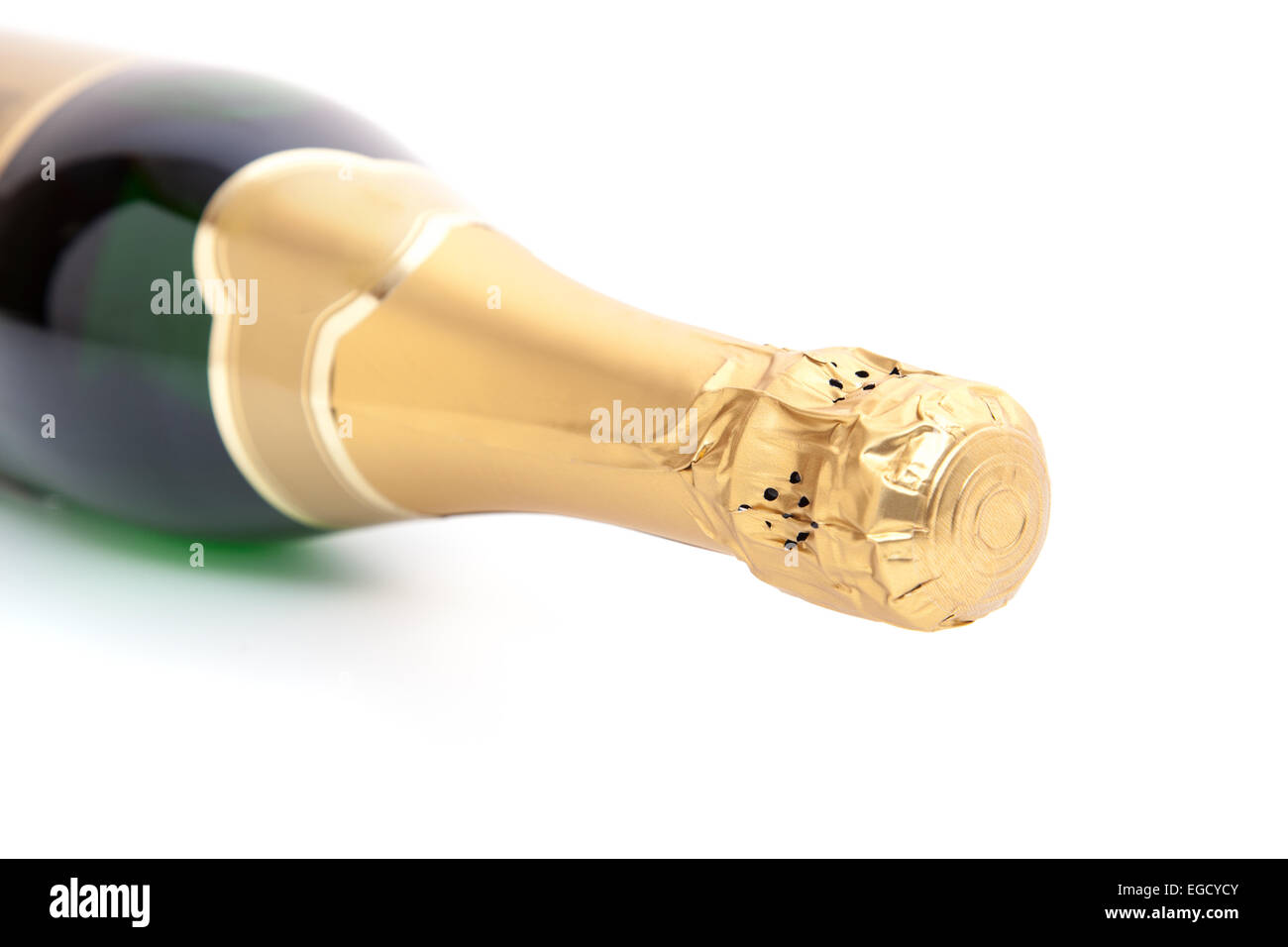 Leere Flasche Champagner. Alle auf weißem Hintergrund Stockfoto