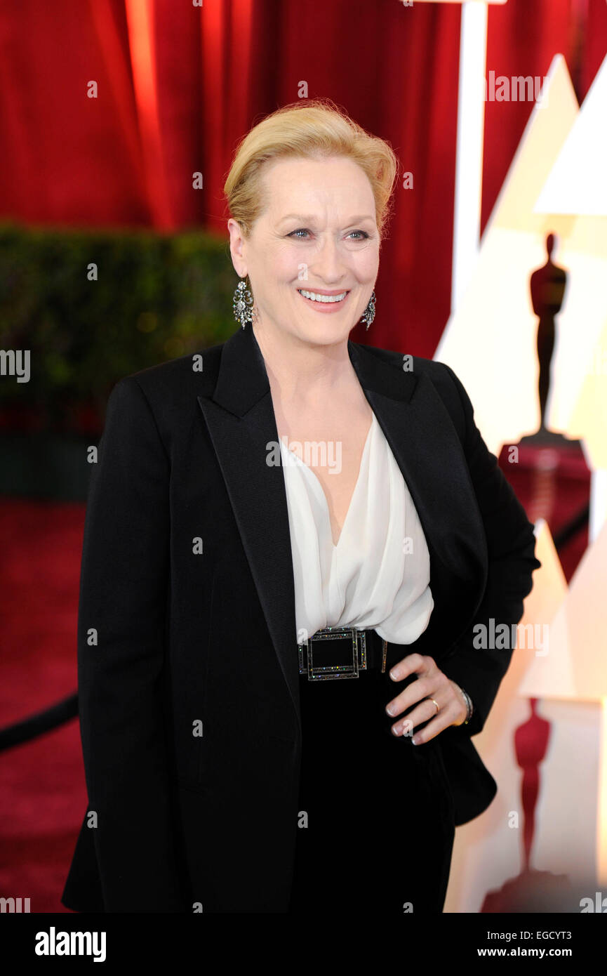 Los Angeles, USA. 22. Februar 2015. Meryl Streep, beste Schauspielerin in einer unterstützenden Rolle nominiert für ihre Rolle in "Into the Woods", kommt für den roten Teppich der 87. Academy Awards am Dolby Theater in Los Angeles, USA, am 22. Februar 2015. Bildnachweis: Yang Lei/Xinhua/Alamy Live-Nachrichten Stockfoto