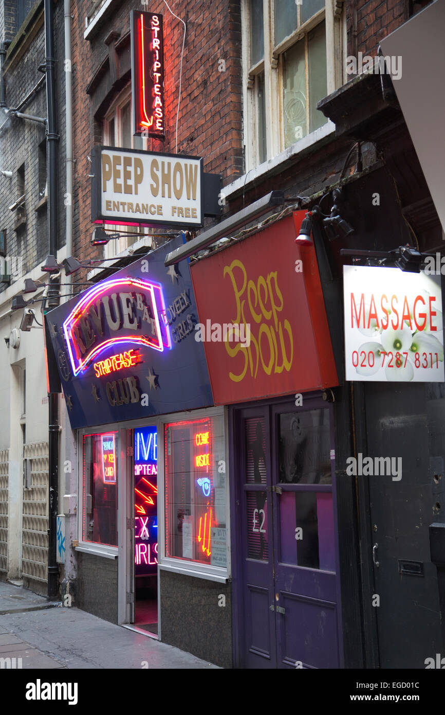 Striptease und Peep Show Bars in Soho, das Künstlerviertel von Londons